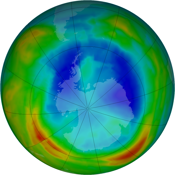 Antarctic ozone map for 20 August 2014